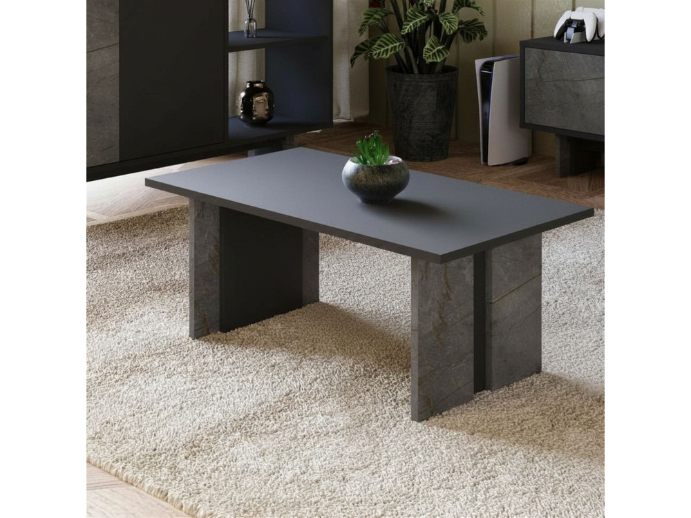 Mesa de centro em madeira "Ravello" - 90 x 50 x 40 cm - Cinzento antracite marmoreado