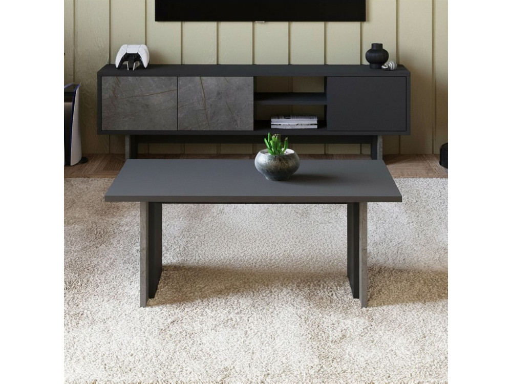 Mesa de centro em madeira "Ravello" - 90 x 50 x 40 cm - Cinzento antracite marmoreado