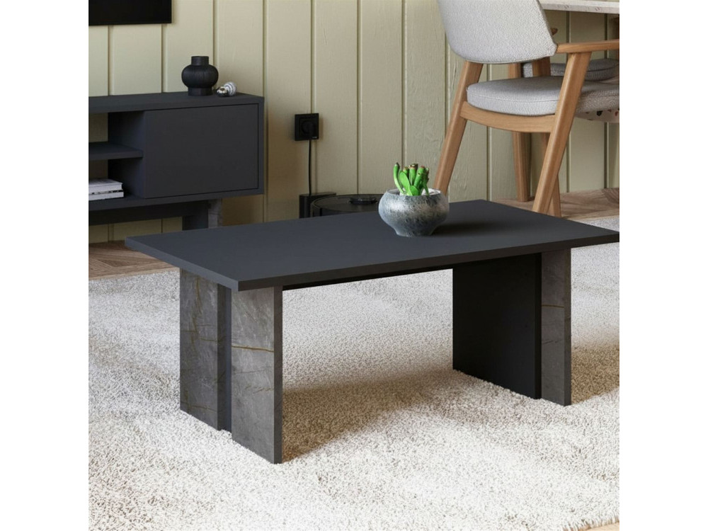 Mesa de centro em madeira "Ravello" - 90 x 50 x 40 cm - Cinzento antracite marmoreado