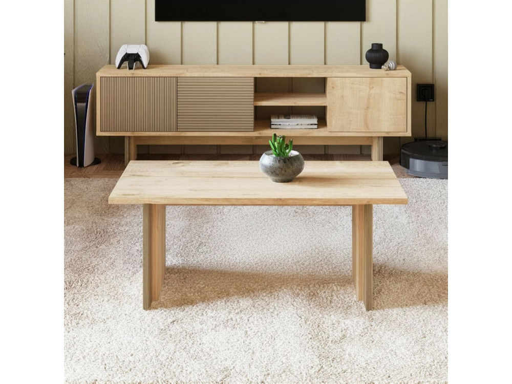 Mesa de centro em madeira "Ravello" - 90 x 50 x 40 cm - Bege