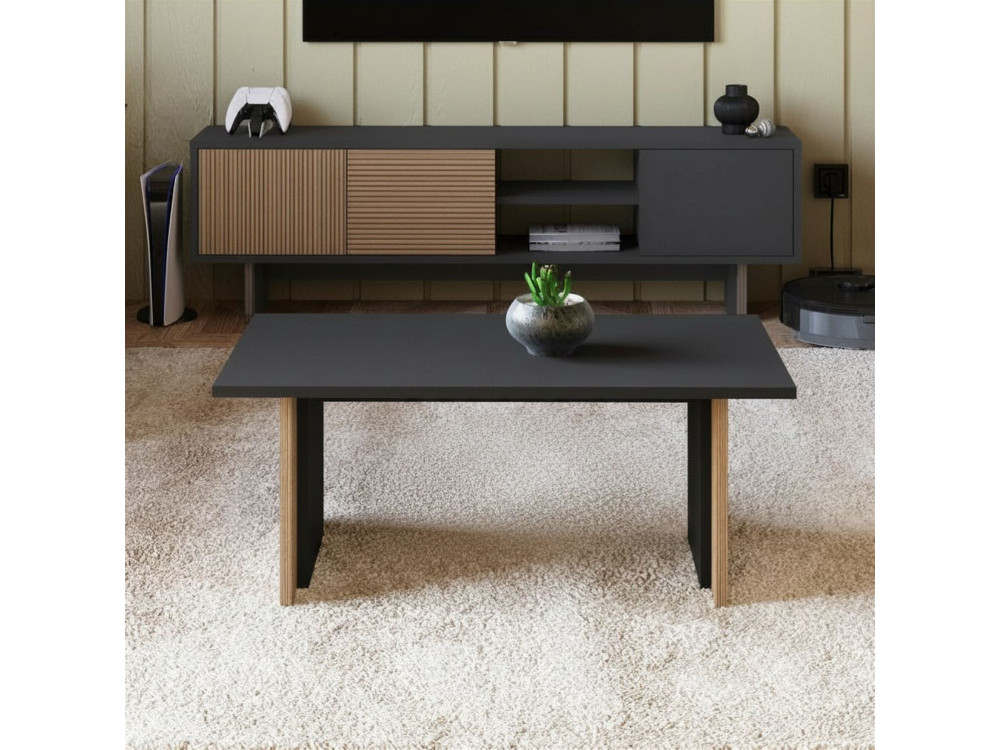 Mesa de centro em madeira "Ravello" - 90 x 50 x 40 cm - Cinzento antracite