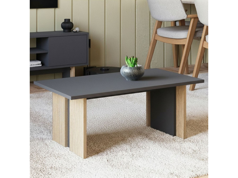 Mesa de centro em madeira "Ravello" - 90 x 50 x 40 cm - Cinzento antracite