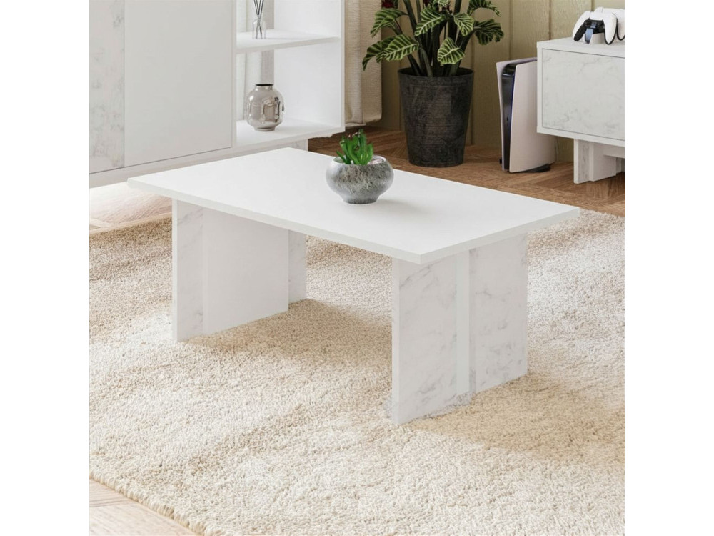 Mesa de centro de madeira "Ravello" - 90 x 50 x 40 cm - Branco