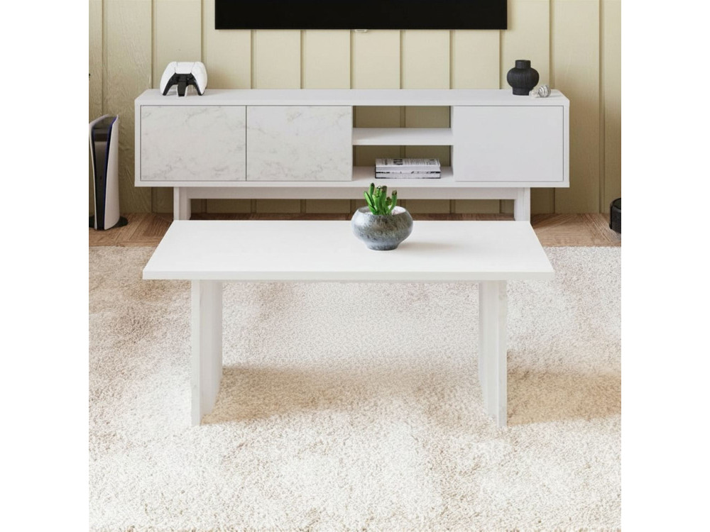 Mesa de centro de madeira "Ravello" - 90 x 50 x 40 cm - Branco