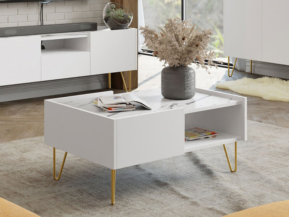 Mesa de centro «Narine L» - 97 x 45 x 65 cm - Branco