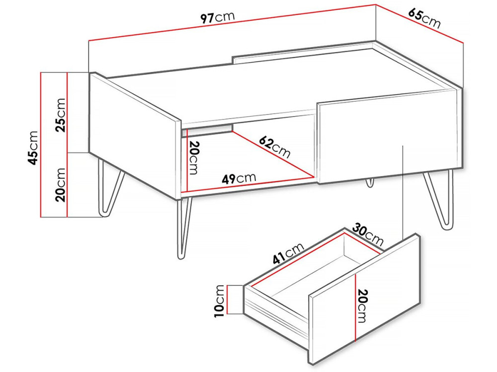 Mesa de centro «Narine L» - 97 x 45 x 65 cm - Branco