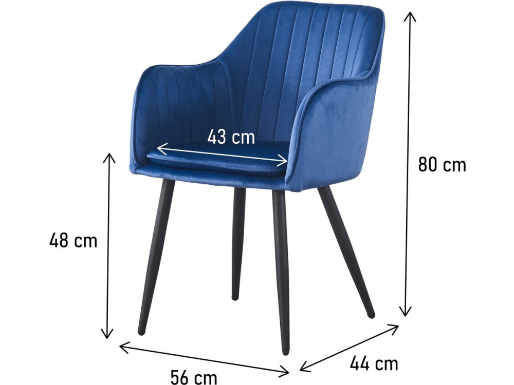 Conjunto de 2 cadeiras de veludo "Velma" com braços - Azul