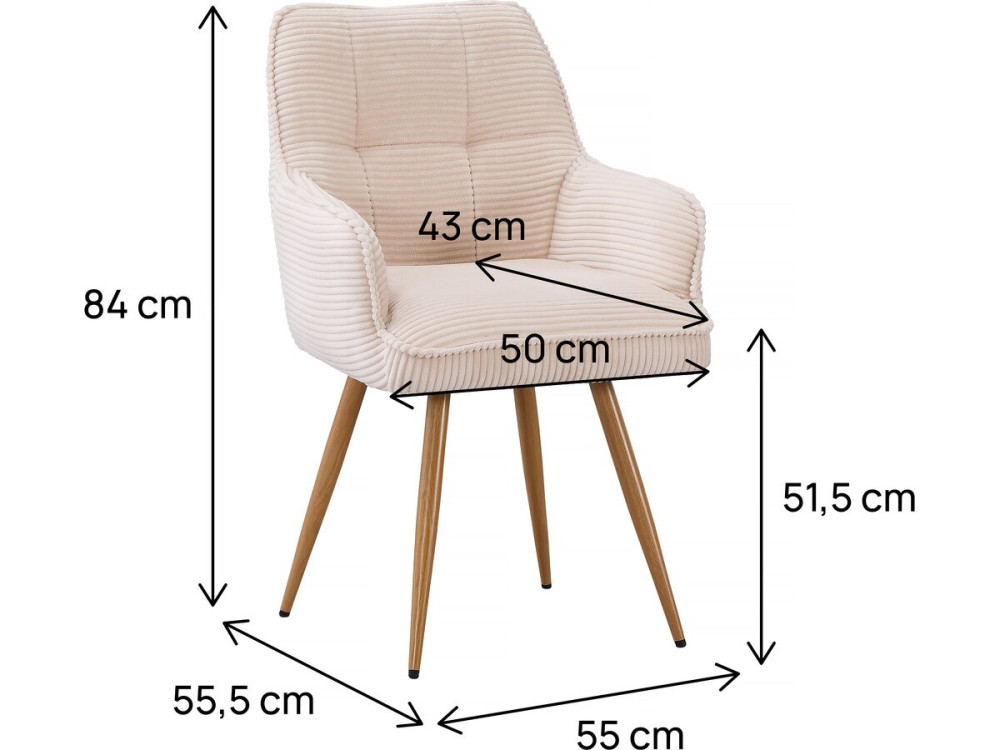 Conjunto de 2 cadeiras "Mayra" em bombazine - 60 x 56 x 88 cm - Bege