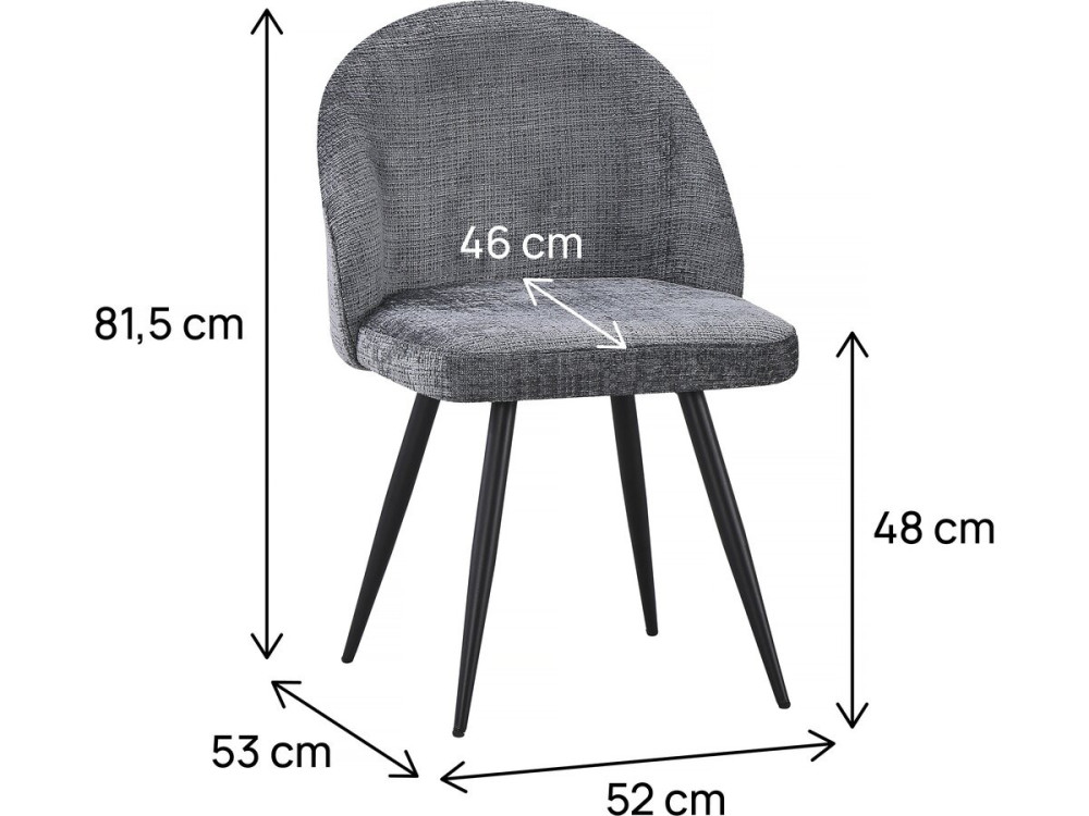 Conjunto de 2 cadeiras em tecido "Samuel" - 53 x 51 x 82 cm - Cinza