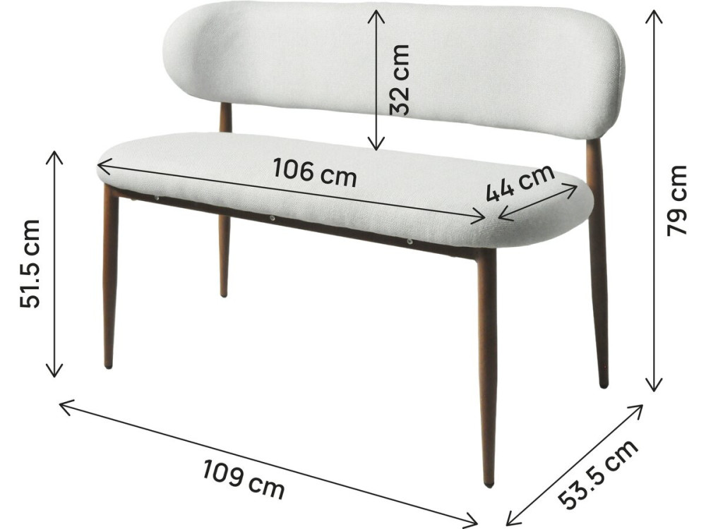 Banco de jantar em tecido - 110 cm - "Sélène" - 3 lugares - Cinzento claro e castanho