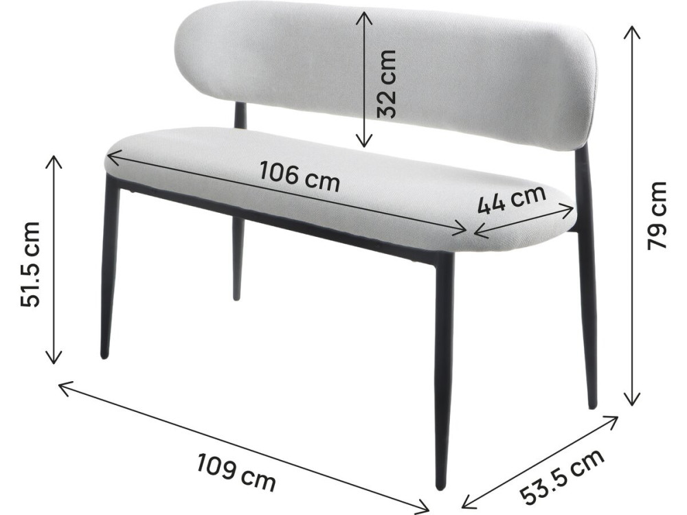 Banco de jantar em tecido - 110 cm - "Sélène" - 3 lugares - Cinzento claro e preto