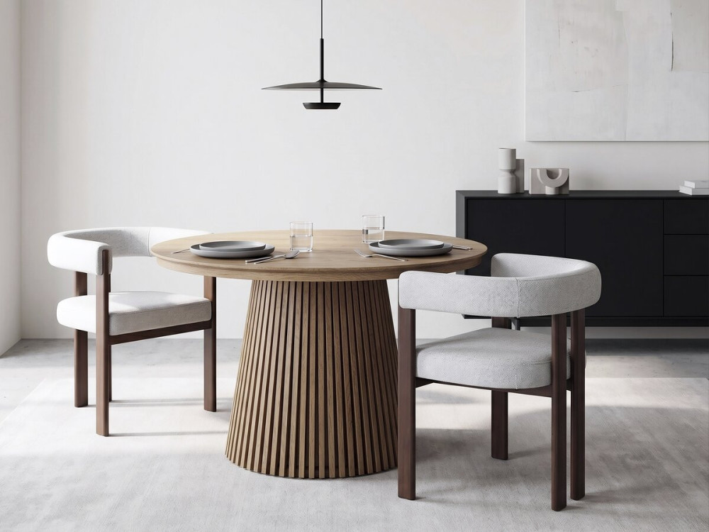 Cadeira de sala de jantar com acabamento em imitação de madeira «Neora» - Cinza claro