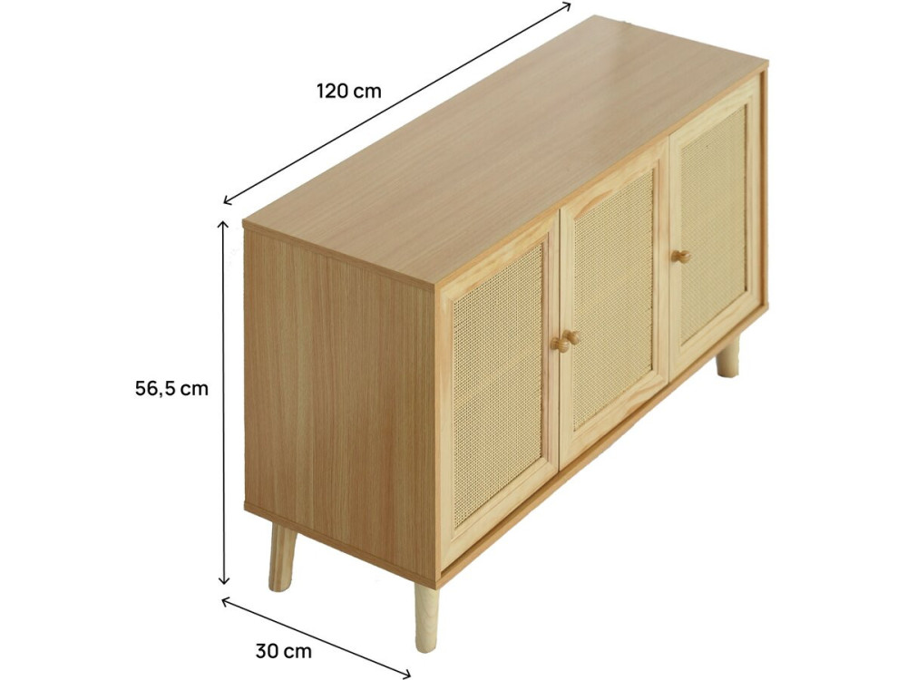 Aparador estilo cana "Neuille" - 120 x 40 x 71,5 cm - Bege