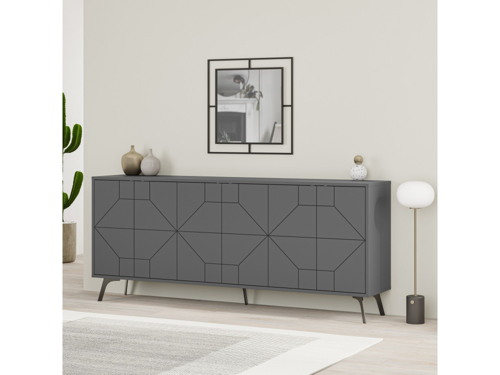 Aparador de madeira "Dune" - 183 x 35 x 77 cm - Antracite