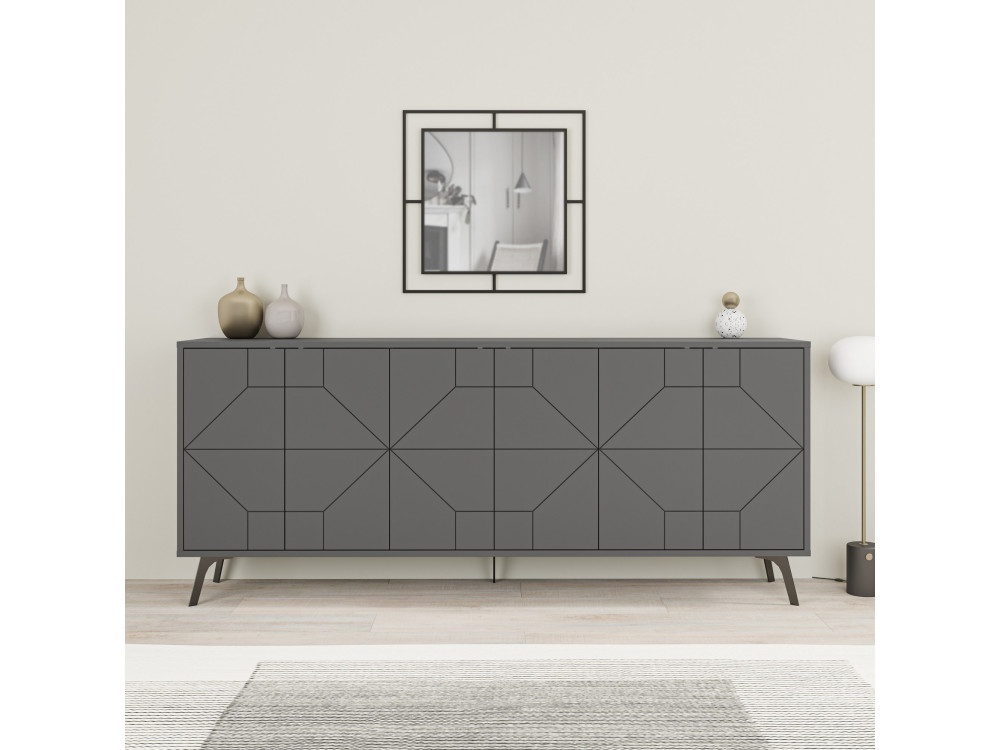 Aparador de madeira "Dune" - 183 x 35 x 77 cm - Antracite