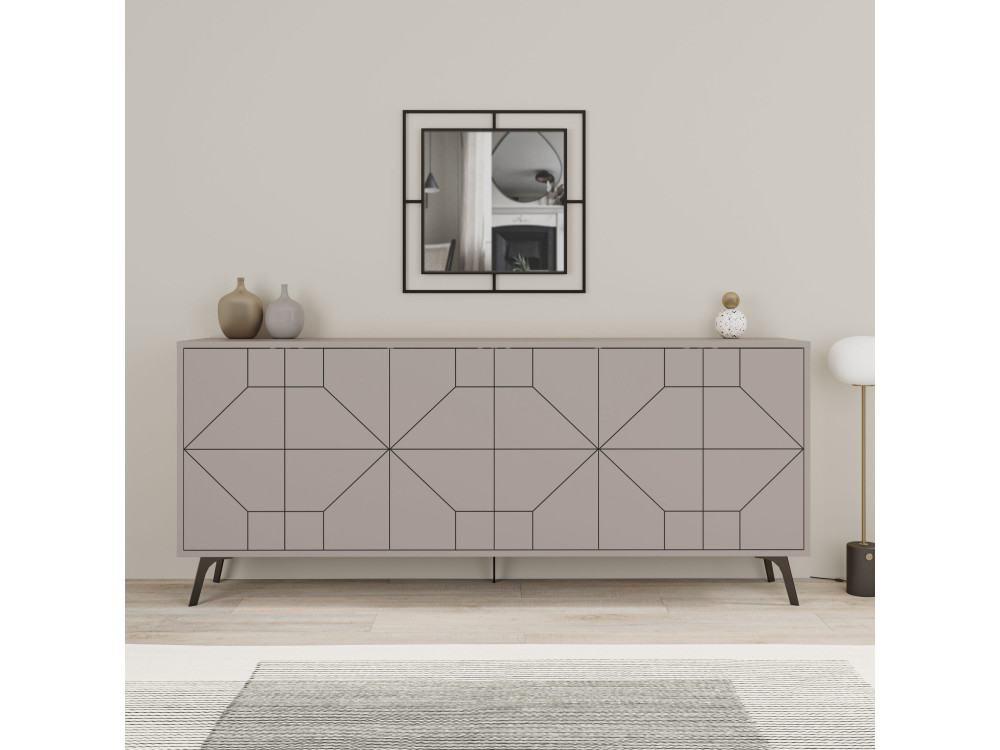 Aparador "Dune" em madeira - 184 x 35 x 77 cm - Castanho moca claro