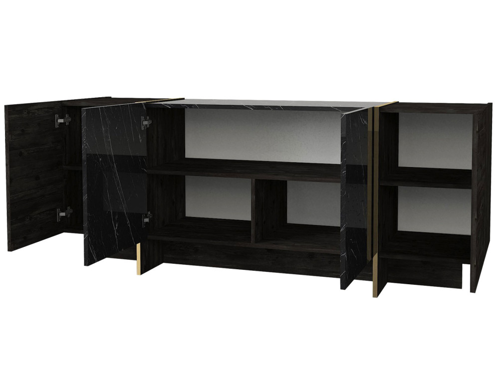 Aparador de madeira "Veyron" - 180 x 46 x 75 cm - Preto/dourado