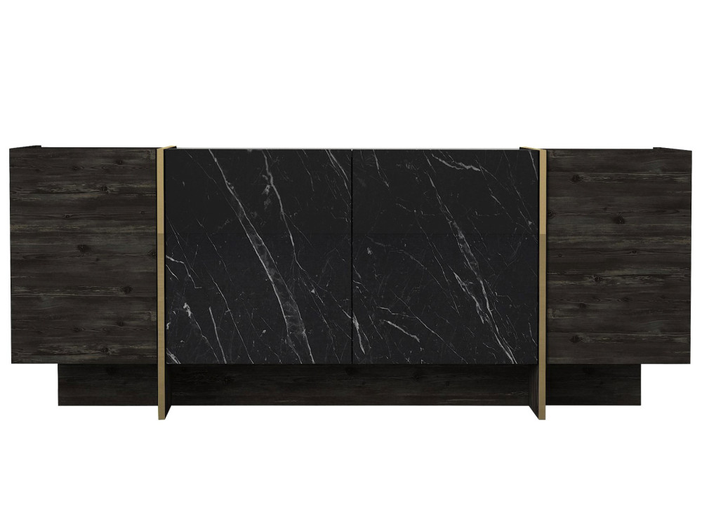 Aparador de madeira "Veyron" - 180 x 46 x 75 cm - Preto/dourado