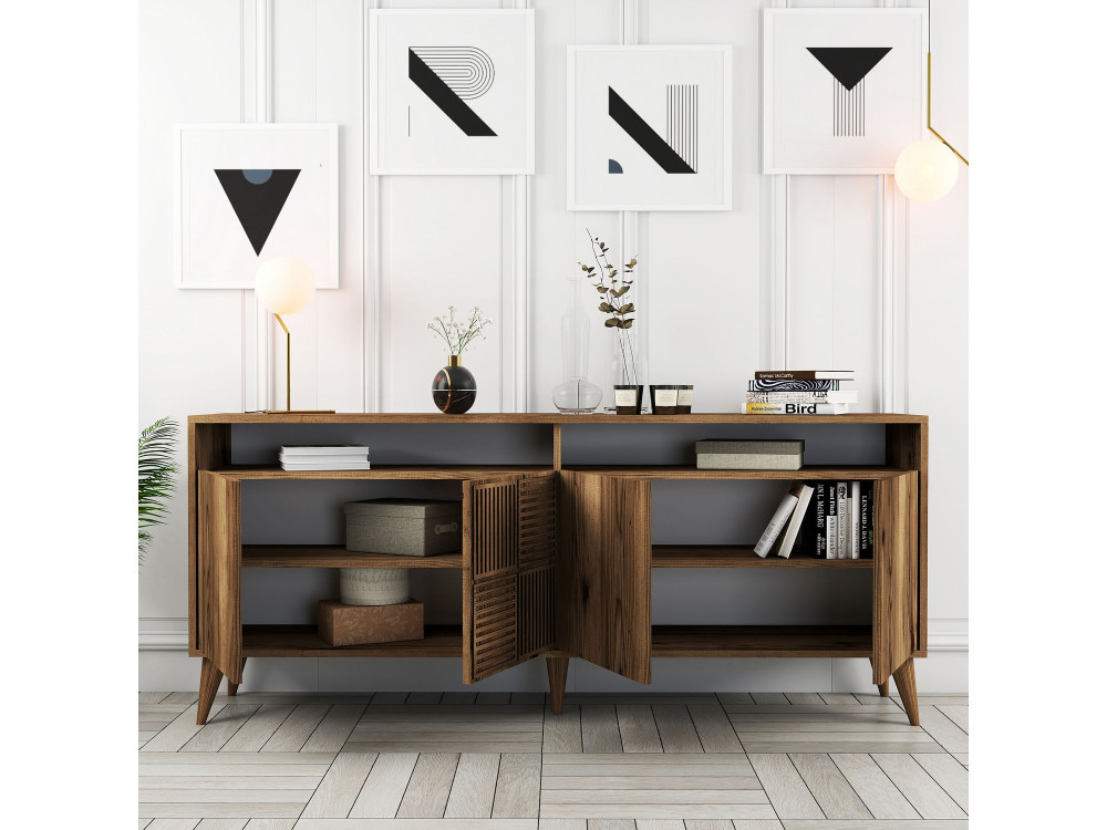 Aparador de madeira "Milan" - 180 x 35 x 78 cm - Nogueira