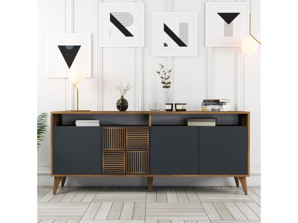 Aparador "Milan" em madeira - 180 x 35 x 78 cm - Nogueira Antracite