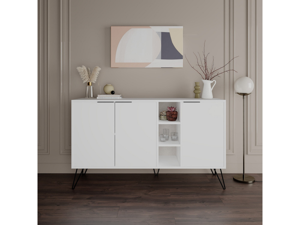 Aparador de madeira "Clara" - 142 x 35 x 83 cm - Branco