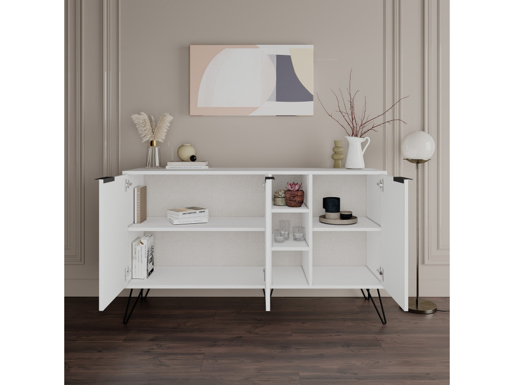 Aparador de madeira "Clara" - 142 x 35 x 83 cm - Branco