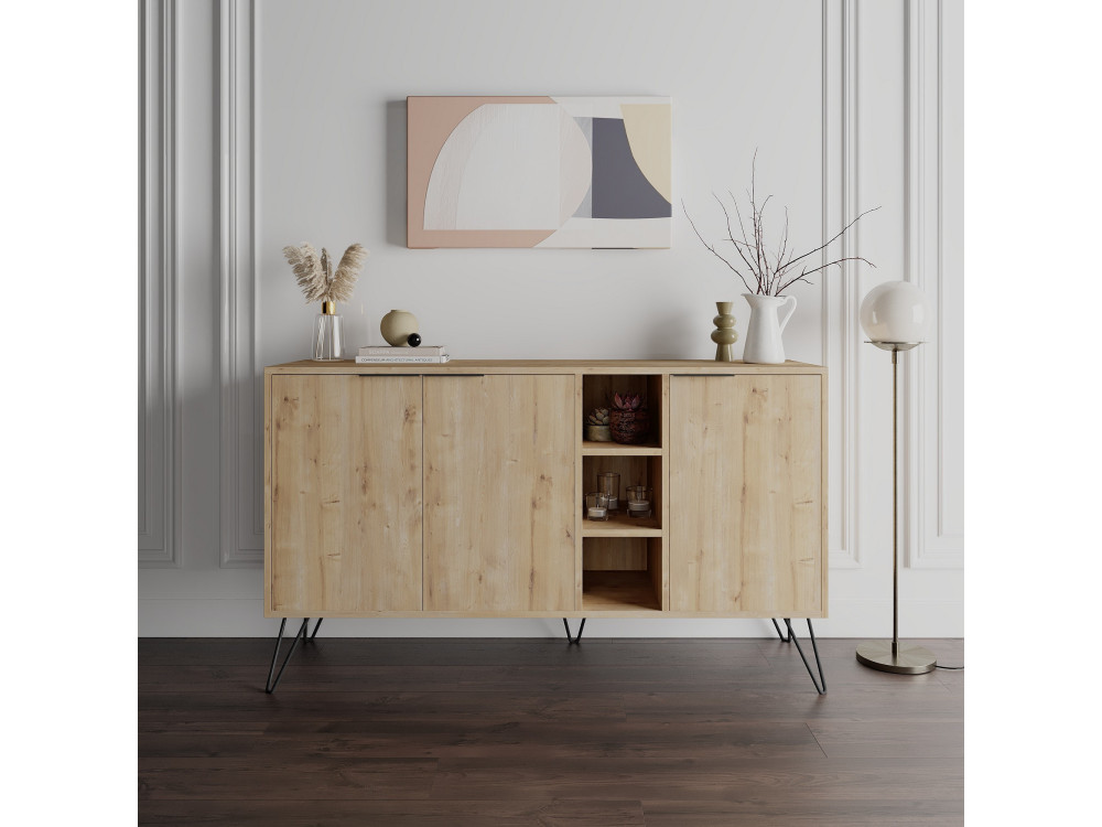 Aparador de madeira "Clara" - 142 x 36 x 83 cm - Bege