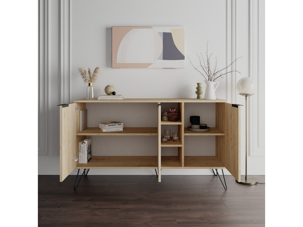 Aparador de madeira "Clara" - 142 x 36 x 83 cm - Bege