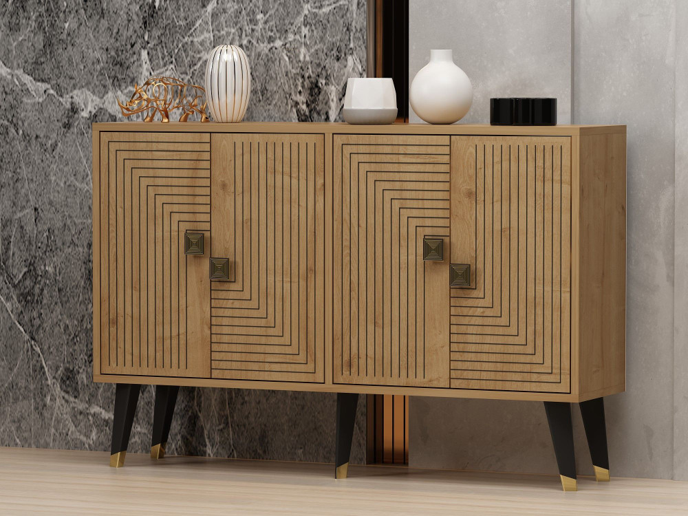 Aparador "Ahart" em madeira - 120 x 30 x 80 cm - Carvalho safira dourado