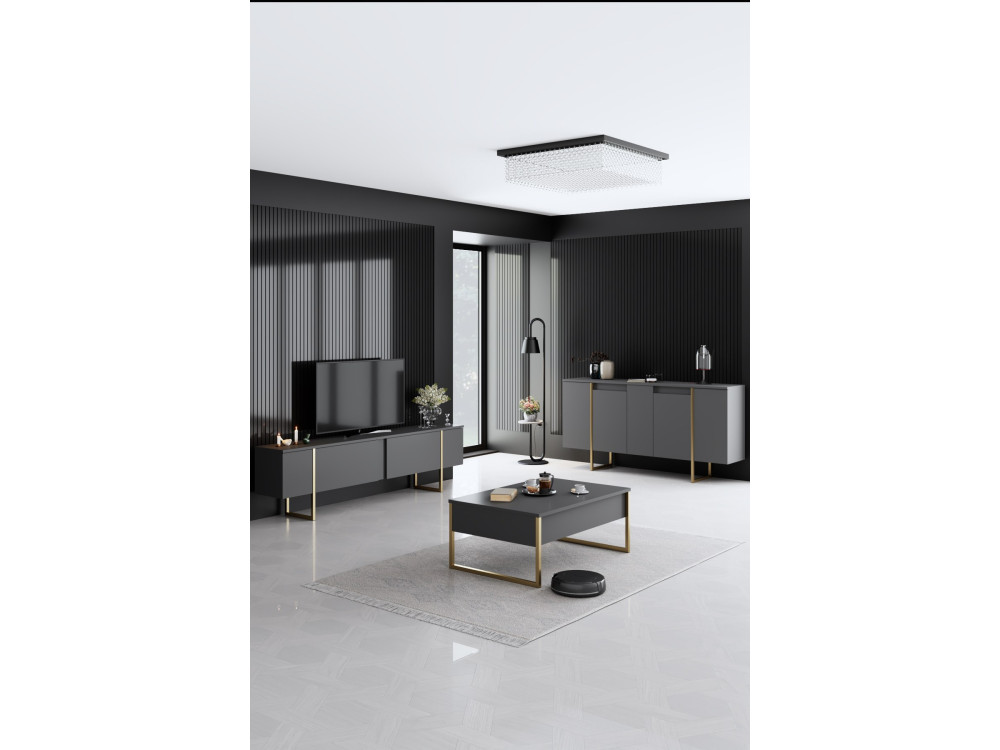 Aparador de madeira "Luxe" - 160 x 35 x 80 cm - Ouro antracite