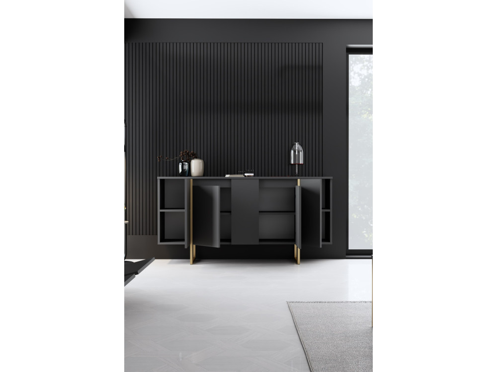 Aparador de madeira "Luxe" - 160 x 35 x 80 cm - Ouro antracite