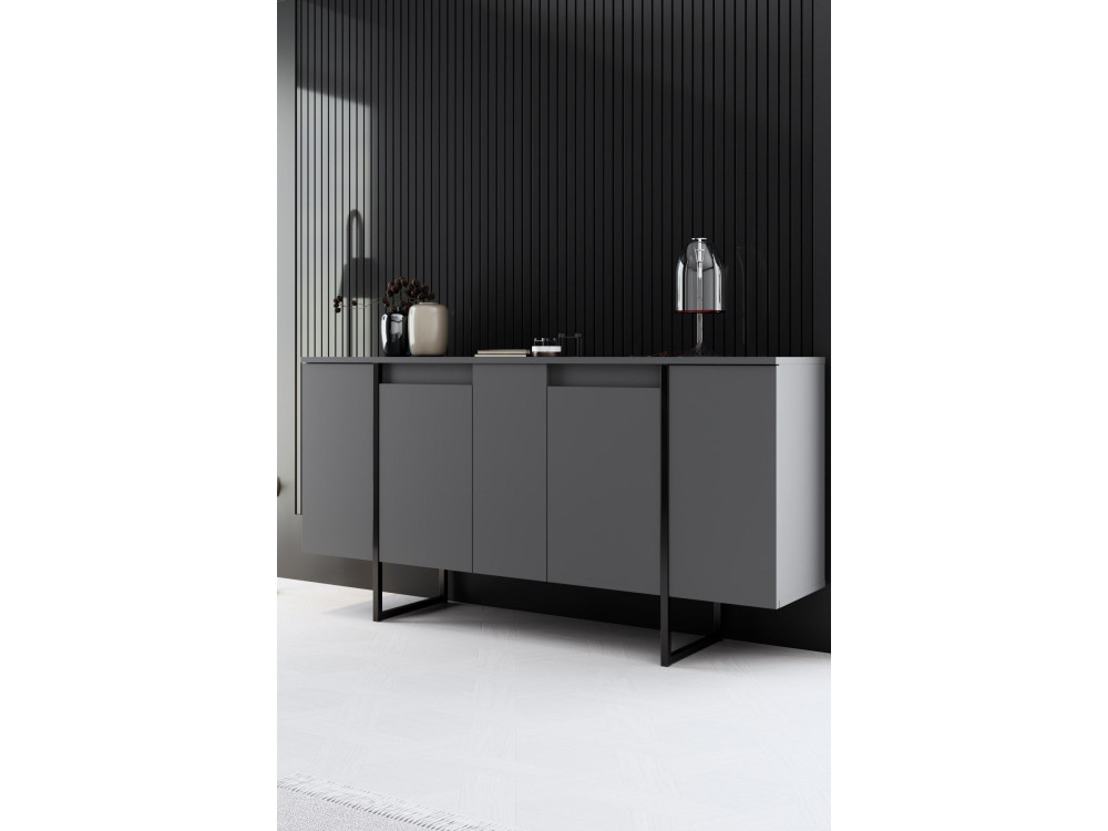 Aparador "Luxe" em madeira - 160 x 35 x 80 cm - Cinzento antracite
