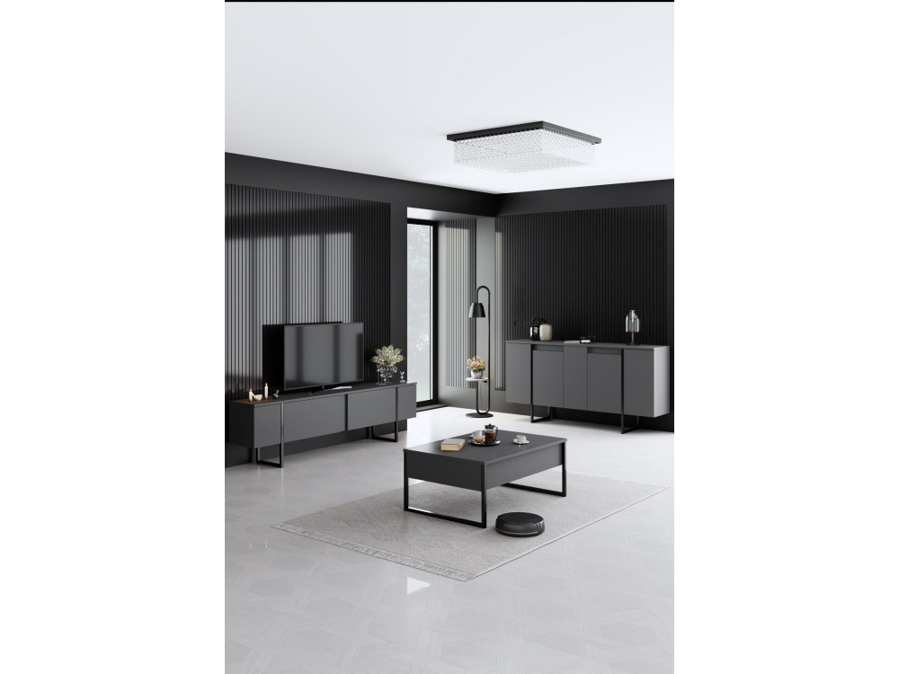 Aparador "Luxe" em madeira - 160 x 35 x 80 cm - Cinzento antracite