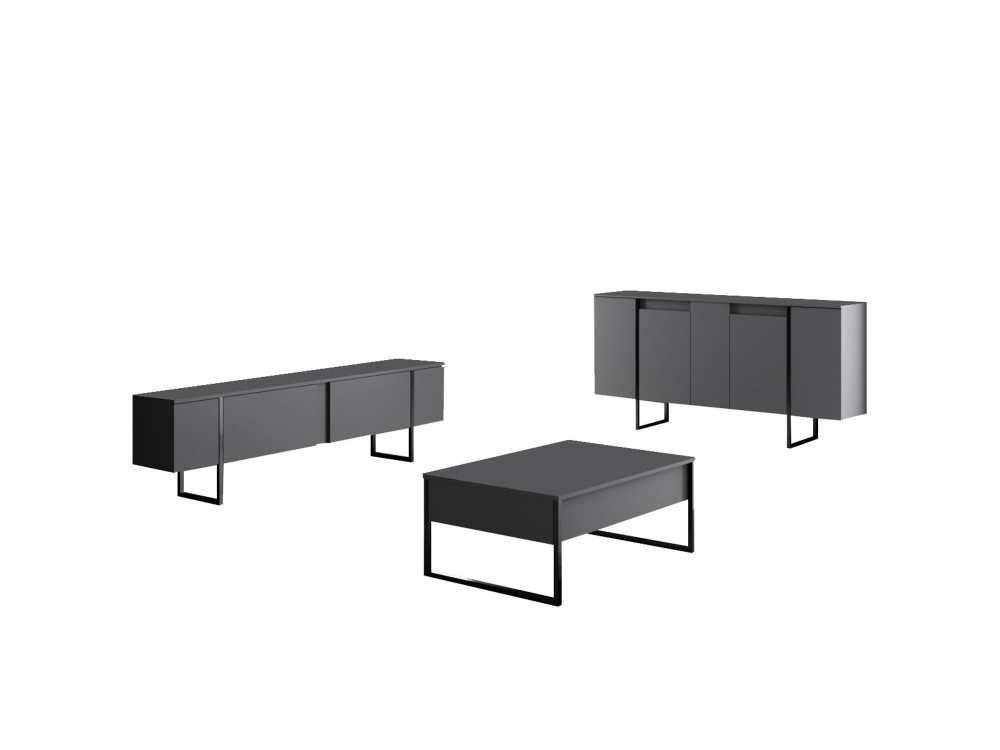 Aparador "Luxe" em madeira - 160 x 35 x 80 cm - Cinzento antracite