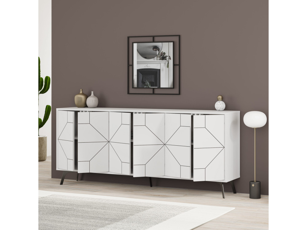 Aparador de madeira "Dune" - 184 x 35 x 77 cm - Branco