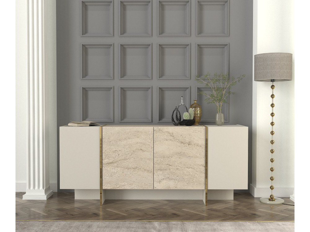 Aparador de madeira "Veyron" - 180 x 46 x 75 cm - Travertino, Arenito