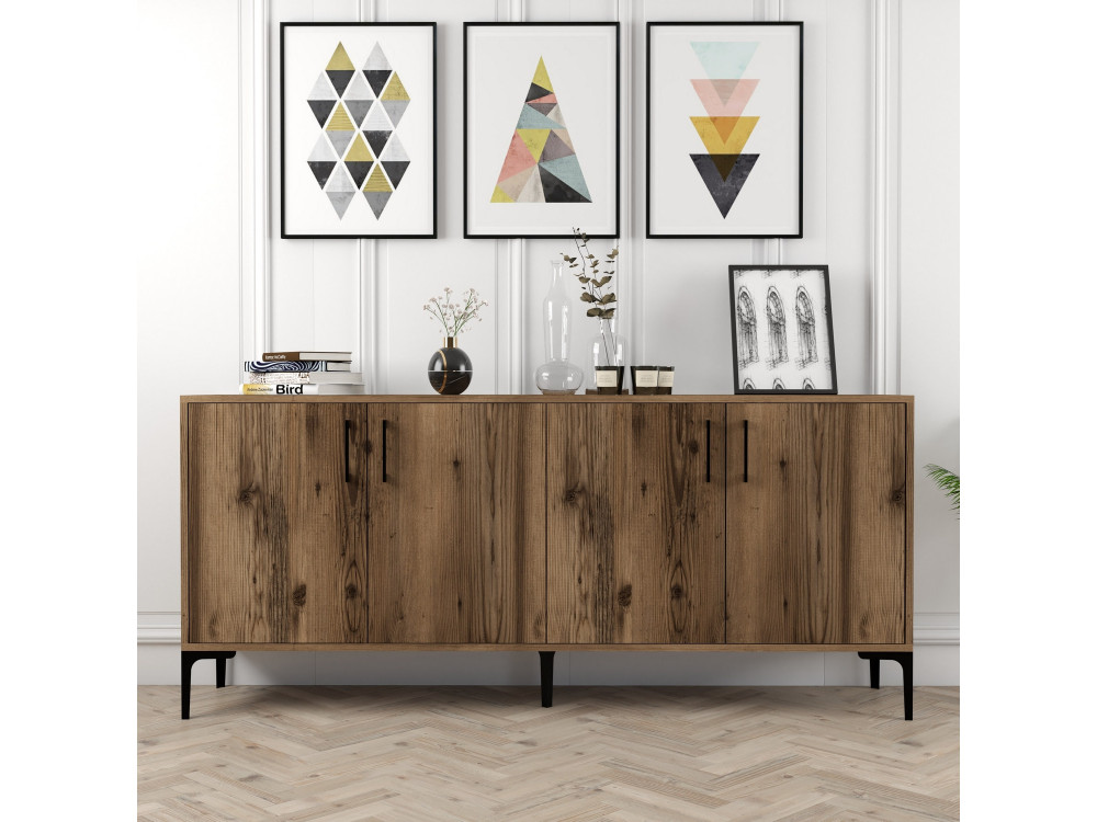 Aparador de madeira "Kiev" - 180 x 35 x 78 cm - Nogueira