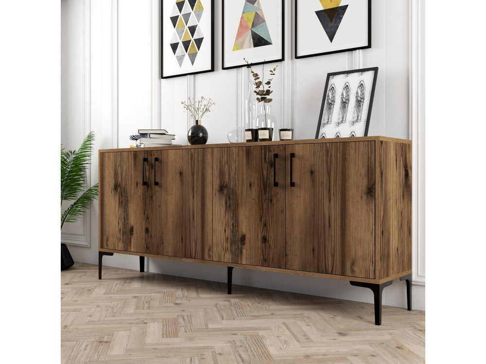 Aparador de madeira "Kiev" - 180 x 35 x 78 cm - Nogueira