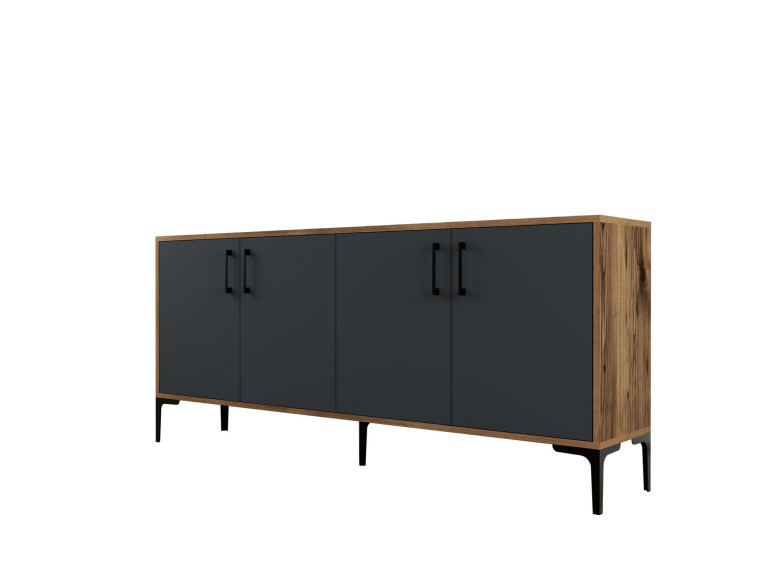 Aparador "Kiev" em madeira - 180 x 35 x 78 cm - Cinzento antracite