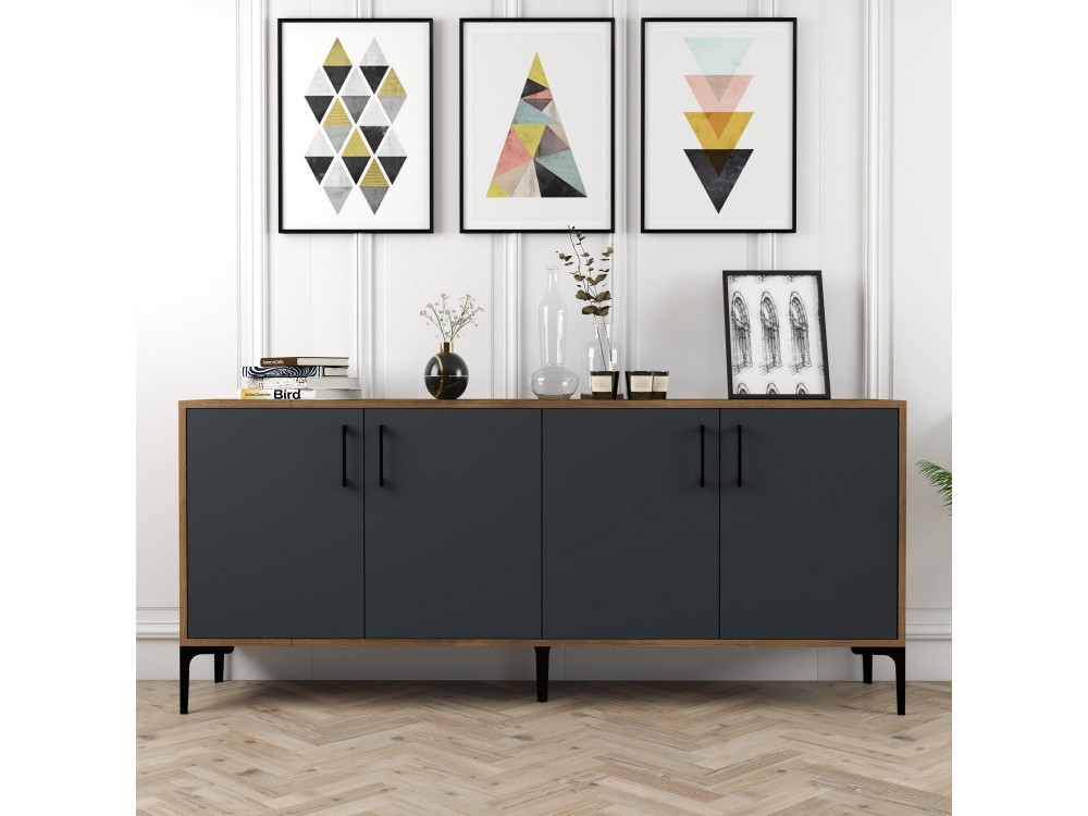 Aparador "Kiev" em madeira - 180 x 35 x 78 cm - Cinzento antracite
