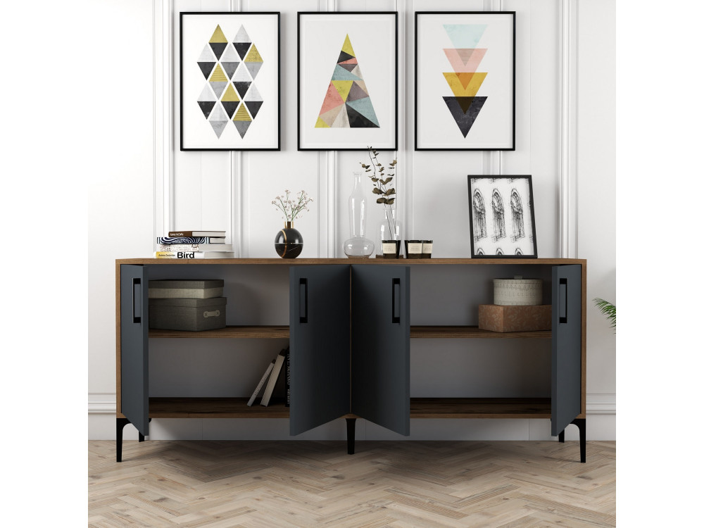 Aparador "Kiev" em madeira - 180 x 35 x 78 cm - Cinzento antracite