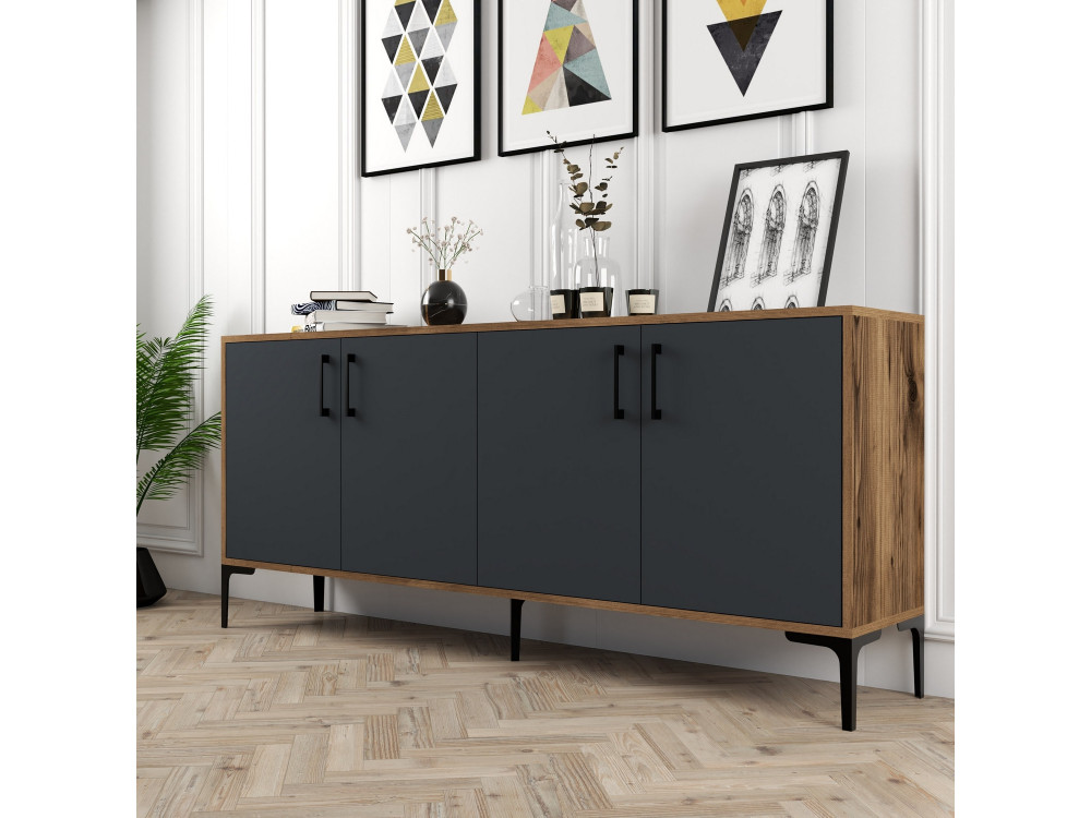 Aparador "Kiev" em madeira - 180 x 35 x 78 cm - Cinzento antracite