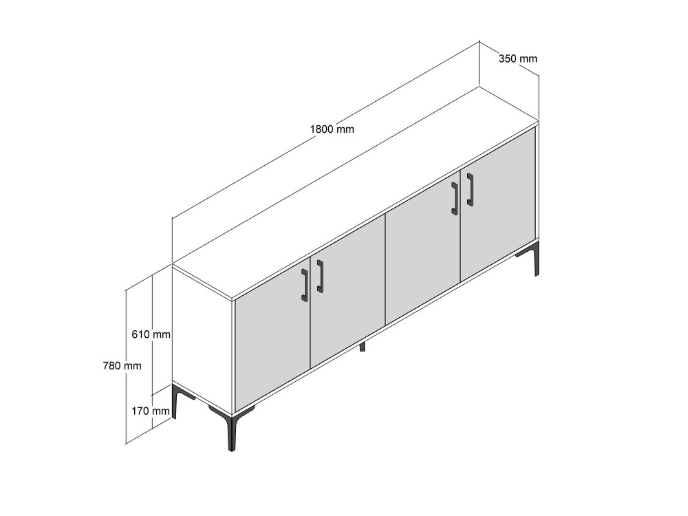 Aparador "Kiev" em madeira - 180 x 35 x 78 cm - Cinzento antracite