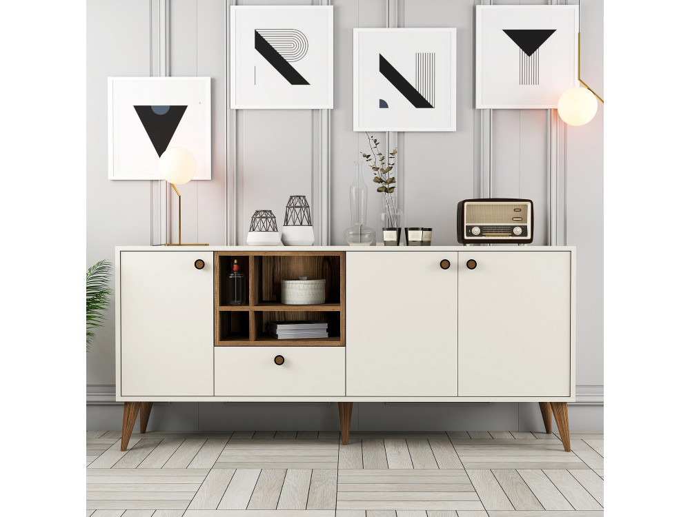 Aparador "Napoli" em madeira - 180 x 35 x 81 cm - Creme