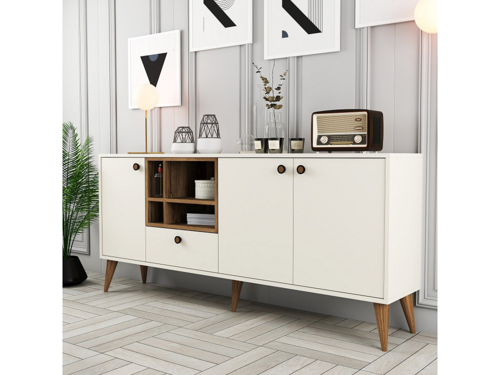 Aparador "Napoli" em madeira - 180 x 35 x 81 cm - Creme