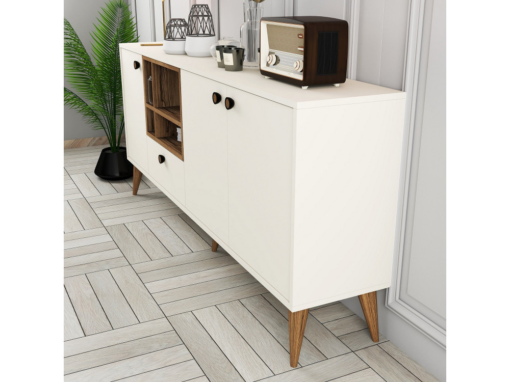 Aparador "Napoli" em madeira - 180 x 35 x 81 cm - Creme