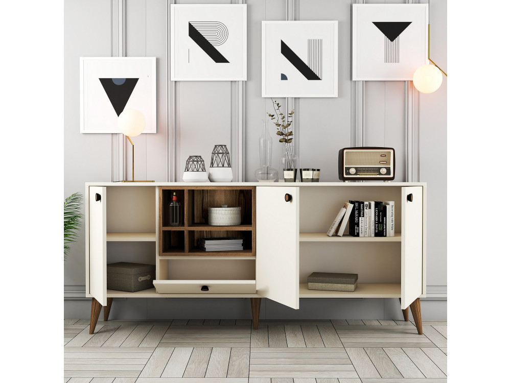 Aparador "Napoli" em madeira - 180 x 35 x 81 cm - Creme