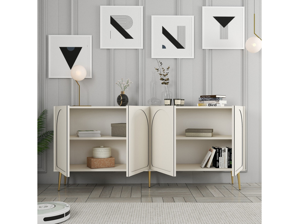 Aparador de madeira "Lyon" - 180 x 35 x 80 cm - Creme, dourado