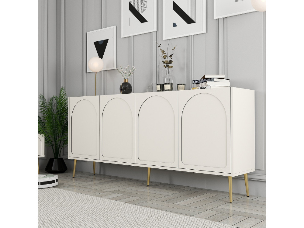 Aparador de madeira "Lyon" - 180 x 35 x 80 cm - Creme, dourado