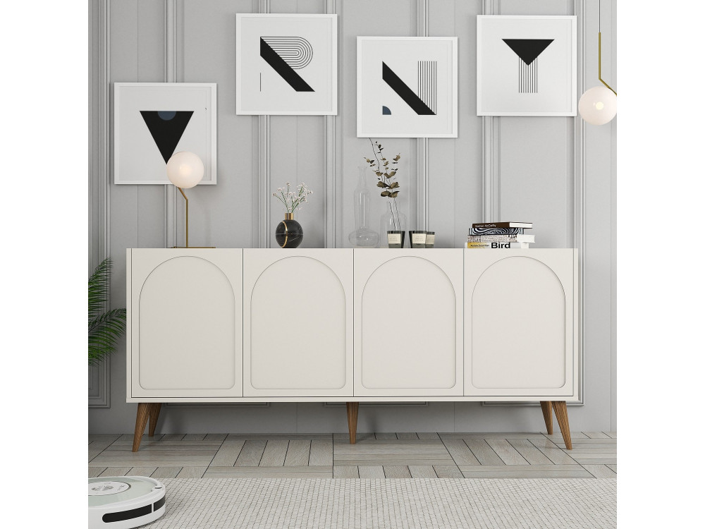 Aparador de madeira "Lyon" - 180 x 35 x 81 cm - Creme, nogueira